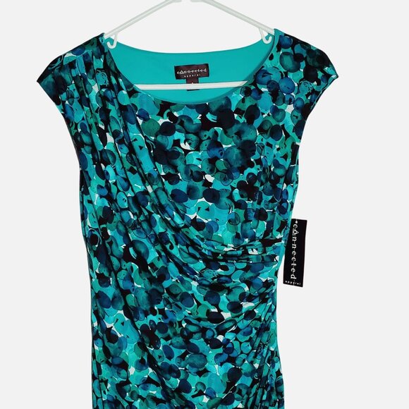 Connected Apparel Womens Blue/Teal Abstract Print Dress Size 8 NWT - Picture 5 of 11